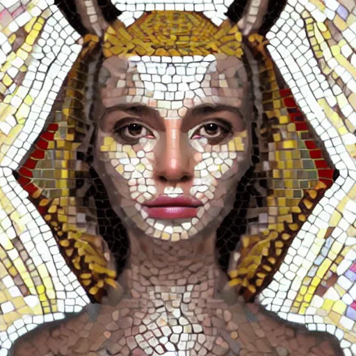 Image similar to mosaic portrait of a beautiful cute girl with robot ears by Saimir Strati, 4k, intricate details, digital, water