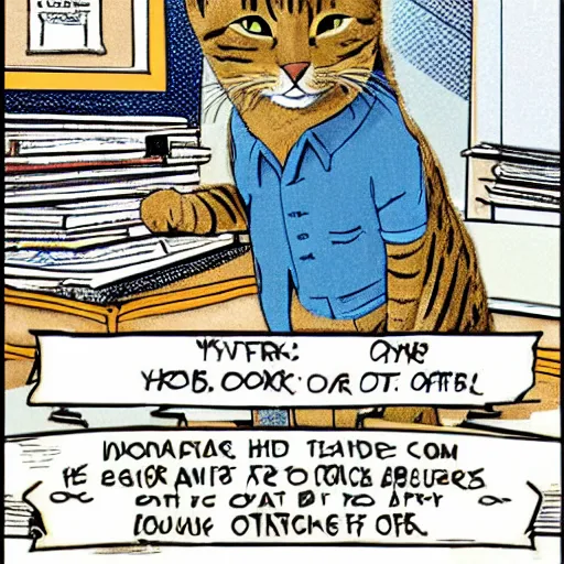 Prompt: Tabby Cat the president behind his office desk