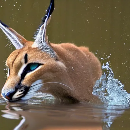 Prompt: artistic professional photograph of a Caracal swimming