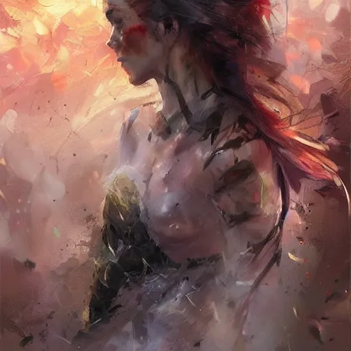 Image similar to a warrior returning from battle, destroyed forest, digital art, expressive oil painting, sadness, by Artgerm, by Michael Garmash, by Rob Rey, matte art