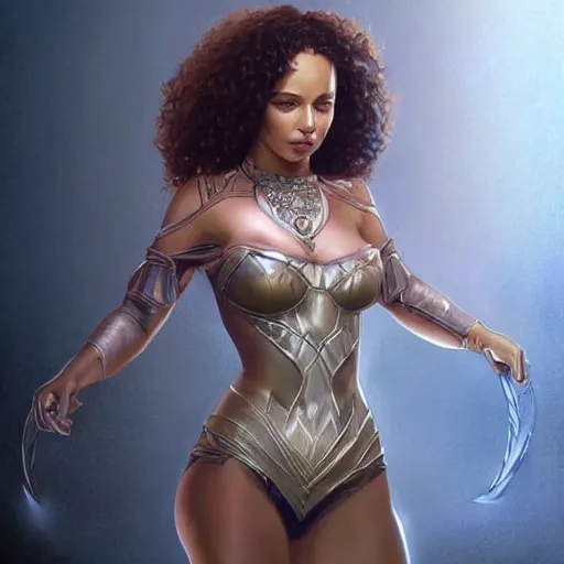 Prompt: full figure ultra realistic illustration, madeleine mantock from charmed second re run, as marvel enchantress, intricate, elegant, highly detailed, digital painting, artstation, concept art, smooth, sharp focus, illustration, art by artgerm and greg rutkowski and alphonse mucha