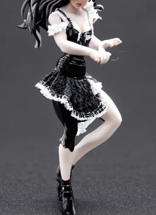 Image similar to Product Introduction Photos, 4K, Full body, 80mm resin detailed miniature of a very muscular black lady in White and lacy ruffled mini-skirt, dark skin, black hair