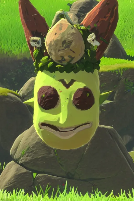 Image similar to an in game portrait of a korok from the legend of zelda breath of the wild, breath of the wild art style.