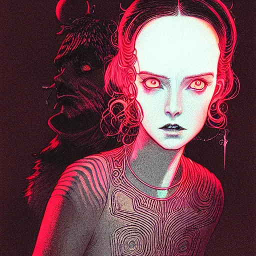 Image similar to portrait top light, by killian eng and joe fenton and martin deschambault and conrad roset, inspired by city of lost children, red and grey only, etching, fine, sharp high detail,