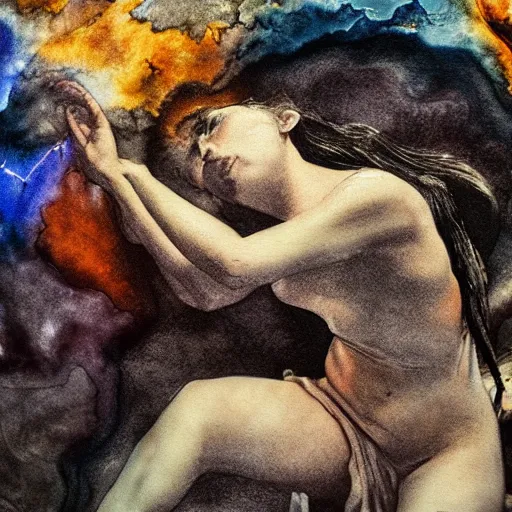 Image similar to the energy of dreams, 8 k resolution, beautiful, dark ambient, neoplasticism art, marvel comics dslr hdr, art by artemisia gentileschi, water color