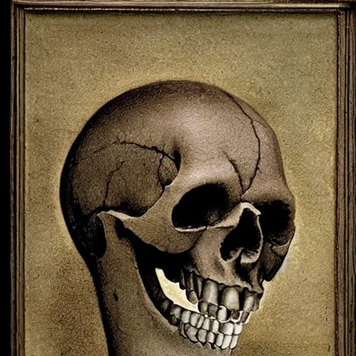 Image similar to A beautiful mixed media art of a skull that is part organic, part mechanic. It is an accurate representation of how the artist sees the world. dolls house by Alfred Kubin balmy