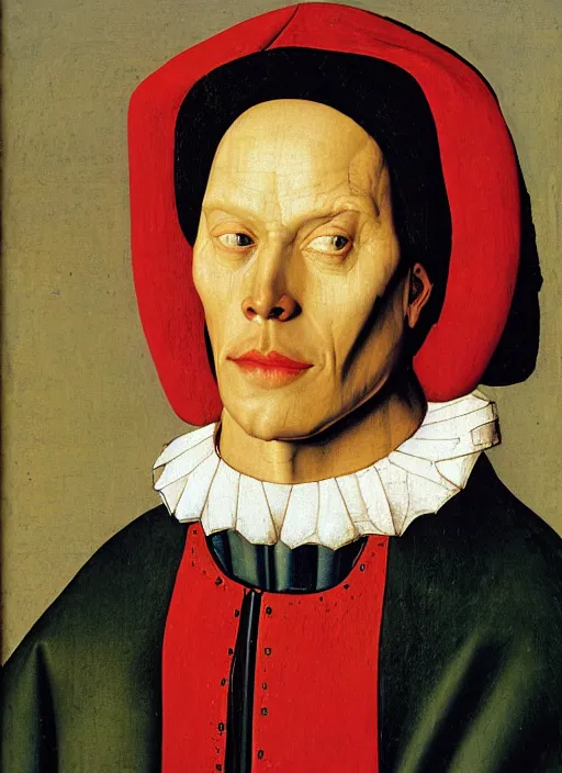 Image similar to a portrait of ED209 by Jan van Eyck