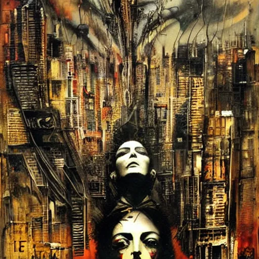 Prompt: the city by karol bak, banksy, simon bisley, guy denning, mimmo rotella, ravi zupa