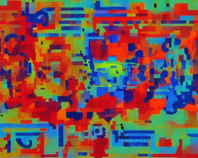 Image similar to an abstract painting of a computer printing out prime numbers