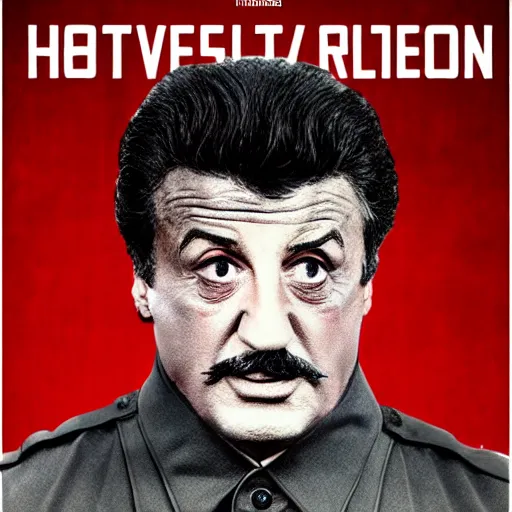 Image similar to Sylvester Stallone as Stalin, modern movie poster, highly detailed, 8k