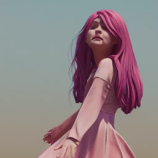 Prompt: girl with long hair and pink dress, portraits, posed, full body, instagram photo, kodak, portra, by wlop, ilya kuvshinov, krenz, cushart, pixiv, zbrush sculpt, octane render, houdini, vfx, cinematic atmosphere, 8 k, 4 k 6 0 fps, unreal engine 5, ultra detailed, ultra realistic