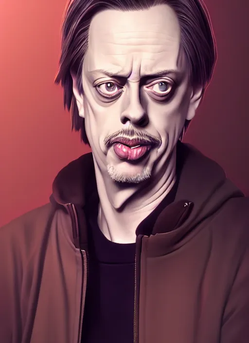 Image similar to a potrait of steve buscemi as an anime, fine, realistic, shaded, lighting, ilya, kuvshinov, katsuhiro, artgerm, jeremy, lipkin, michael, garmash, unreal, engine, 5, radiant, light, detailed, intricate, environment