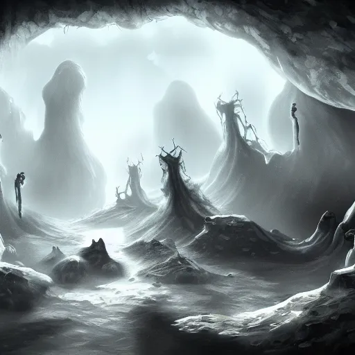 Image similar to a cave filled with nightmares, trending on artstation, digital art, 4 k