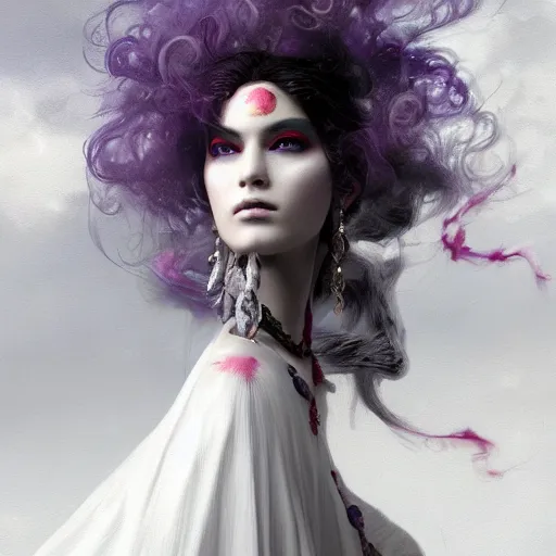 Prompt: picture generation, soft painting curiosities carnival, beautiful battle mage in full long dress, perfect face, accurate features, focus, very intricate ultrafine details, black white purple volumetric clouds, award winning masterpiece, octane render 8 k hd, tom bagshaw artstyle