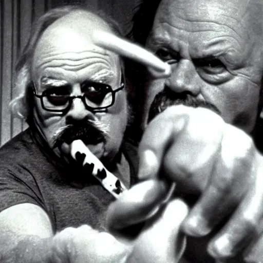 Prompt: wilford brimley fighting the diabeetus monster, 7 0's horror movie style directed by john carpenter