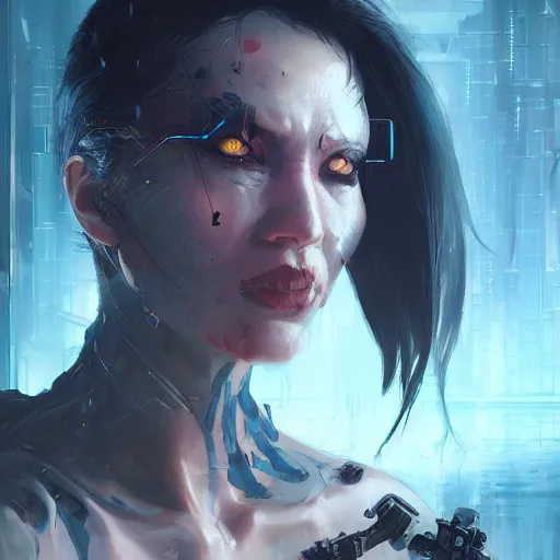 Prompt: evil a. i., cyberpunk, neuromancer, painted by stanley lau, painted by greg rutkowski, painted by stanley artgerm, digital art, trending on artstation