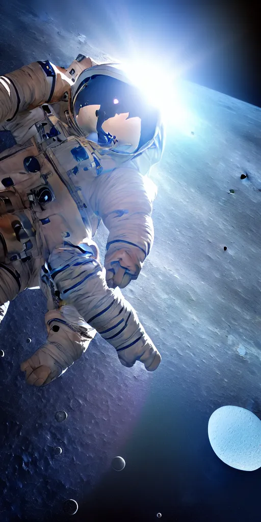 Image similar to an astronaut doing the moonwalk on the moon, NASA Orion Capsule in the back, NASA image, masterpiece, digital painting, artstation, concept art, crepuscular rays, volumetric lighting