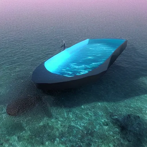 Prompt: hyperrealistic underwater boat