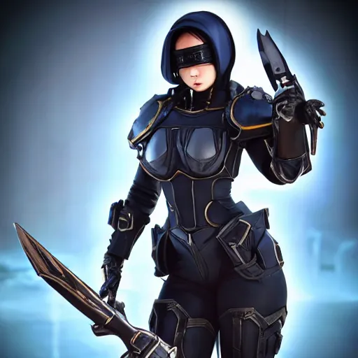 Prompt: full body shot of 2B with a blindfold and armor as a Starcraft 2 commander, highly-detailed