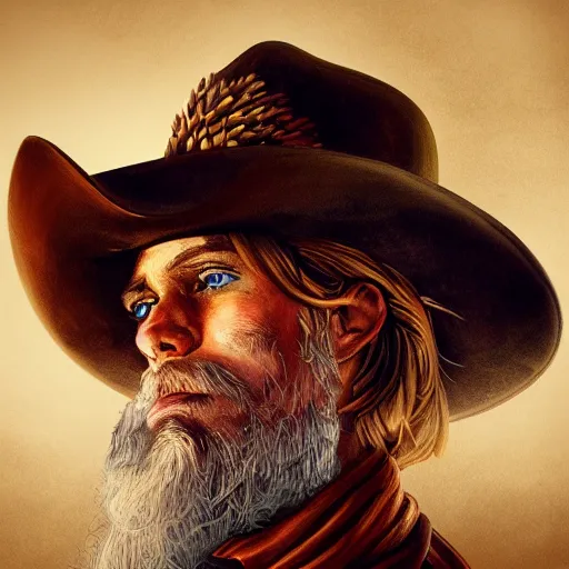 Image similar to cowboy portrait, 1800, colorful, dramatic lighting, detailed, intricate, elegant, highly detailed, digital painting, artstation, concept art, smooth, sharp focus, illustration