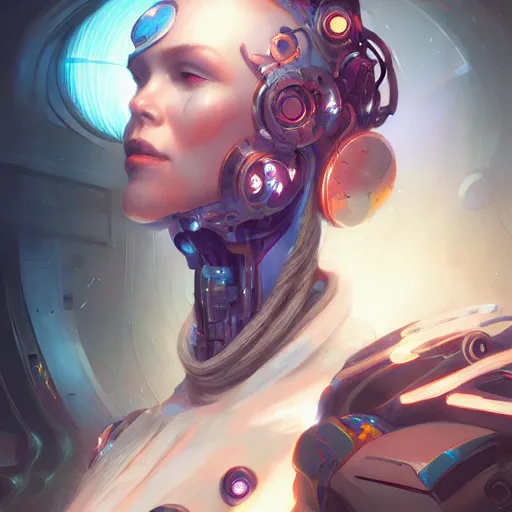 Image similar to a portrait of a beautiful cybernetic hippie, cyberpunk concept art by pete mohrbacher and wlop and artgerm and josan gonzales, digital art, highly detailed, intricate, sci-fi, sharp focus, Trending on Artstation HQ, deviantart, unreal engine 5, 4K UHD image