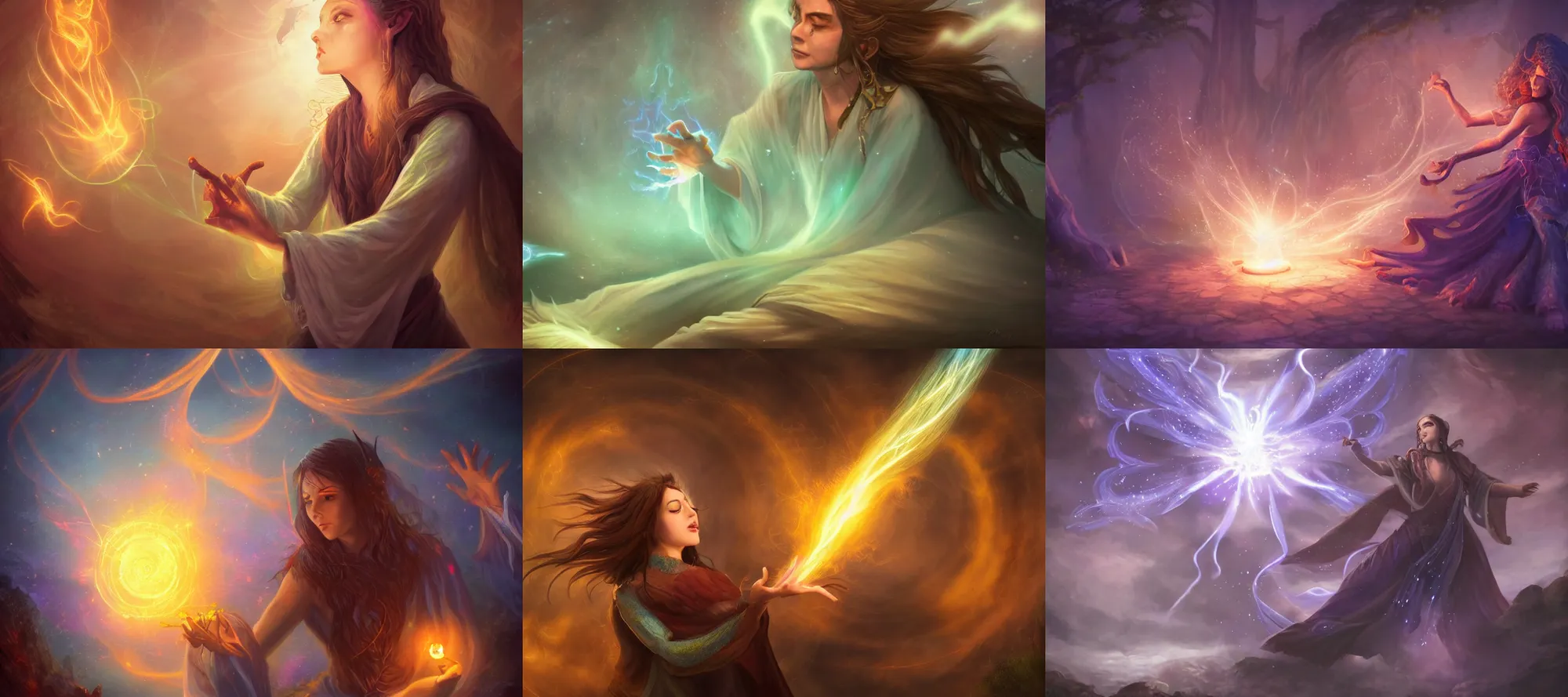 Prompt: a mage casting a magic spell, soft wisps of mystical energy in the air, channeling mana, fantasy art, detailed digital art, hd, 4 k, 8 k