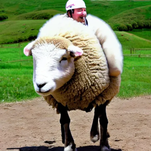 Image similar to morbidly obese keanu reeves riding a texel sheep, photo, detailed, 4 k