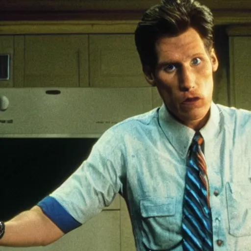 Image similar to Live Action Still of Jerma in Raising Arizona, real life, hyperrealistic, ultra realistic, realistic, highly detailed, epic, HD quality, 8k resolution, body and headshot, film still