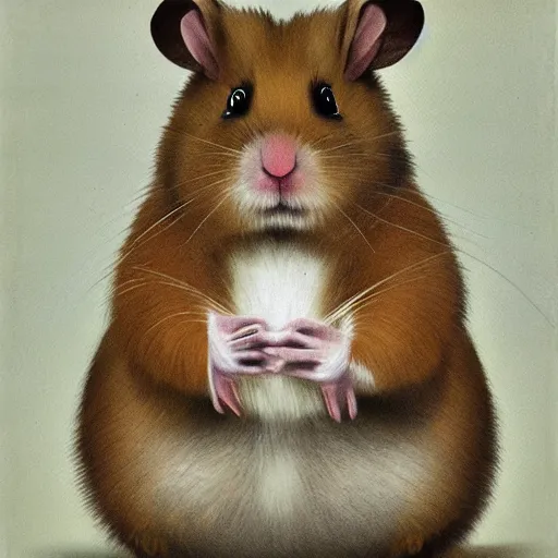 Prompt: portrait of anthropomorphic hamster, realism