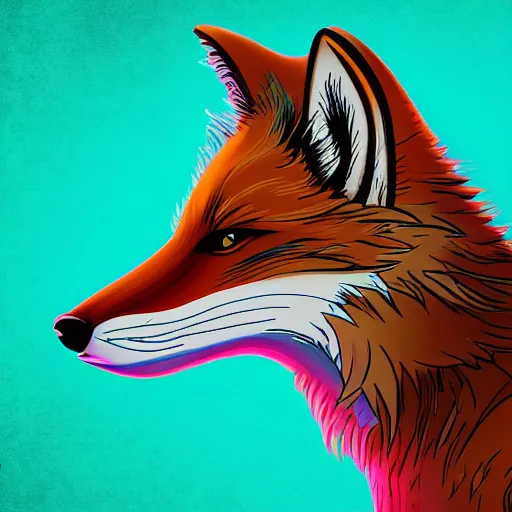 Prompt: digital fox, retrowave palette, digital world, aether, highly detailed, electric breeze, anatomically correct vulpine, synth feel, fluffy face, ear floof, flowing fur, super realism, accurate animal imagery, 4 k digital art