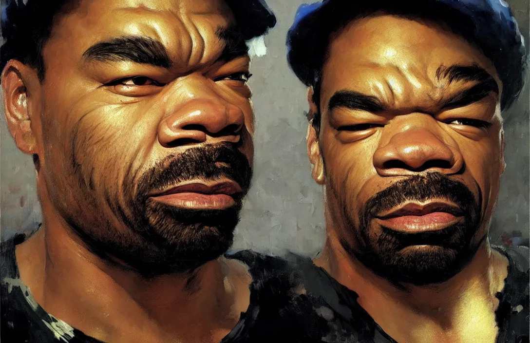 Image similar to portrait of method man!!!!!!!!!!!!!!!!!!!!!!!!!!!, detailed face, detailed painting,, epic lighting, by ilya repin, phil hale and kent williams