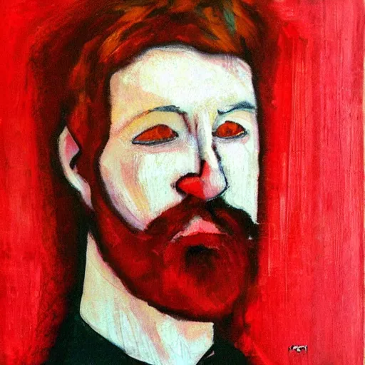 Image similar to a red headed man, expressionist, art, portrait,