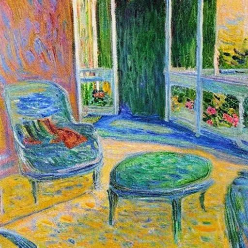 Prompt: “sunlit balcony with outdoor sofa, backgammon, a pair of shoes, peaceful, nostalgic, in the style of Monet”