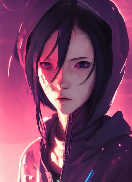 Image similar to cyberpunk anime girl in hoodie, grafity, neonpunk, alita, arcane, fortiche, action, tokyo street, detail, good face, pose model, concept art, in style of yoji shinkawa, pan ren wei, col price, atey ghailan, by greg rutkowski, aesthetic