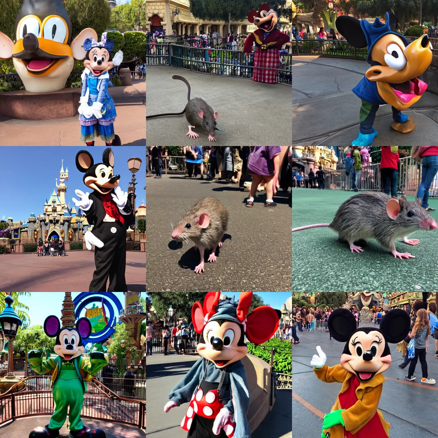 Prompt: photo of scabby the rat at disneyland