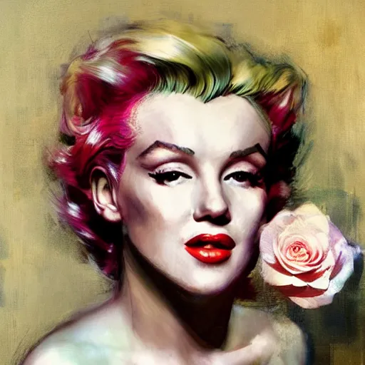 Image similar to marilyn monroe, flowers, by artist ruan jia