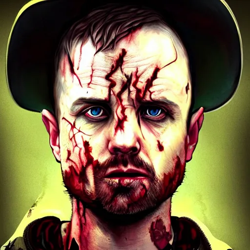 Prompt: Jesse Pinkman, zombie killer, butcher, portrait, fantasy, beautiful face, medieval, vivid colors, elegant, concept art, sharp focus, digital art, Hyper-realistic, 4K, Unreal Engine, Highly Detailed, HD, Dramatic Lighting by Brom, trending on Artstation