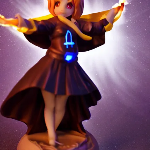 Prompt: cute pvc figure of a cute sorcerer girl casting a powerful spell, lens flare
