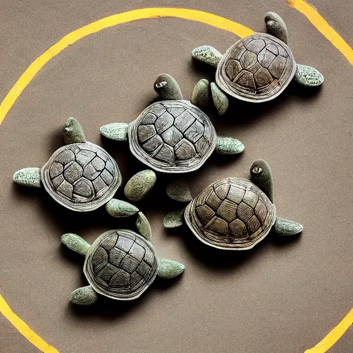 Image similar to a stack of turtles beneath a round disc map, turtle s