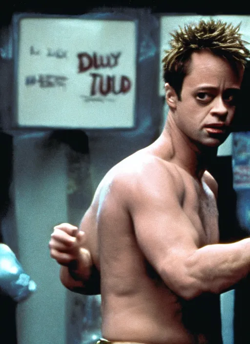 Image similar to barney in the movie fight club