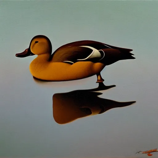 Prompt: a duck on the prowl oil painting clarence holbrook carter