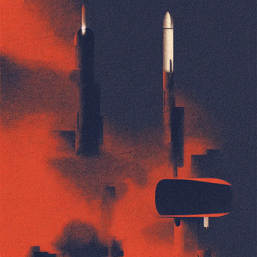 Image similar to spacex launch by, mads berg, karolis strautniekas, film noir, stippled light, dramatic lighting, editorial illustration, detailed, fine texture, matte print, art deco, brutalism, dark blue + dark orange, red, black, ( ( habitat 6 7 background ) )