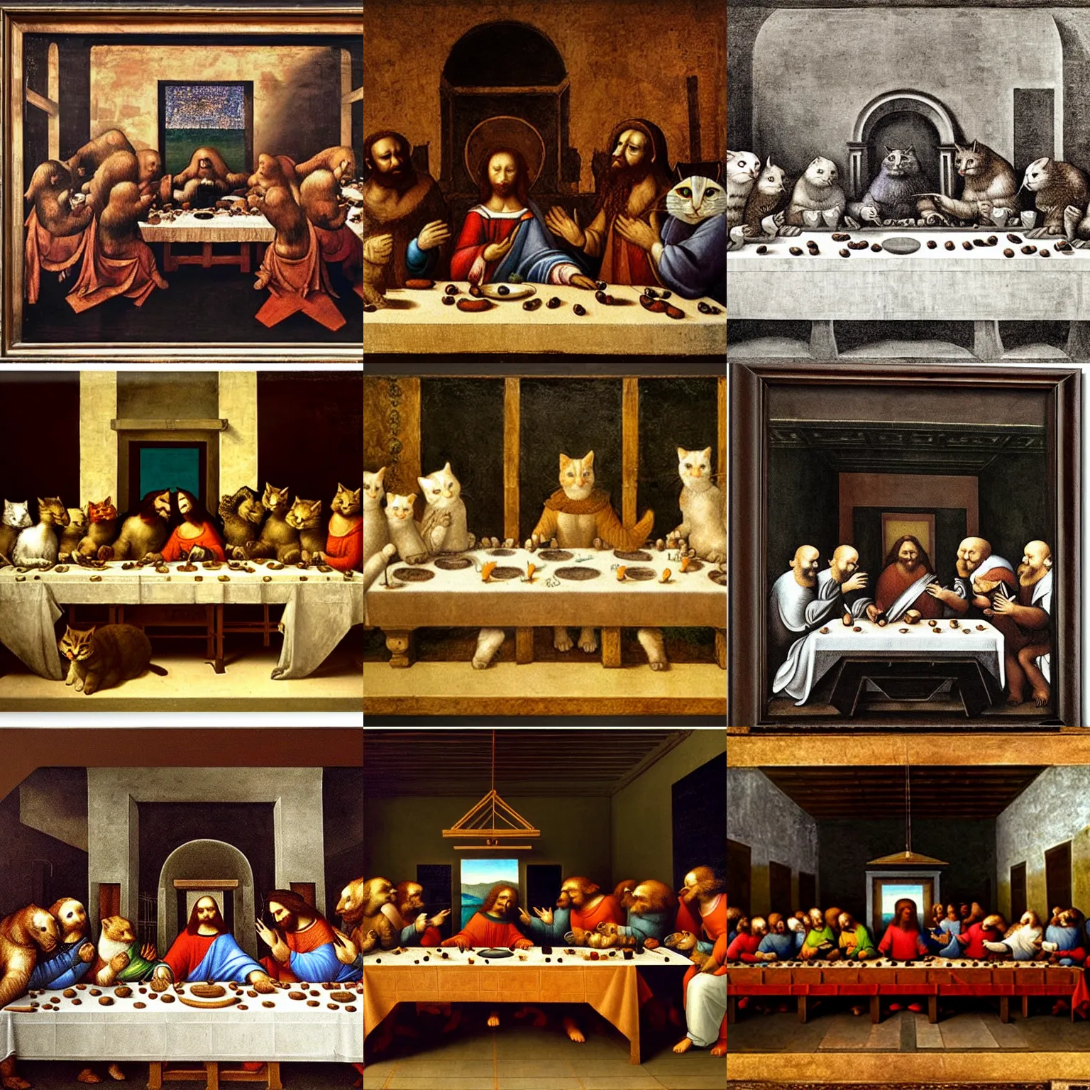 Prompt: cats having the last supper by leonardo da vinci