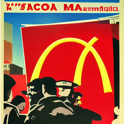 Image similar to mcdonald's big mac advertisement, soviet propaganda poster