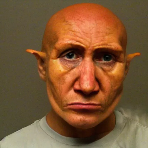 Image similar to chicken headed human, mugshot