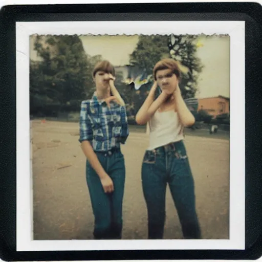 Prompt: teenagers smoking nostalgic polaroid