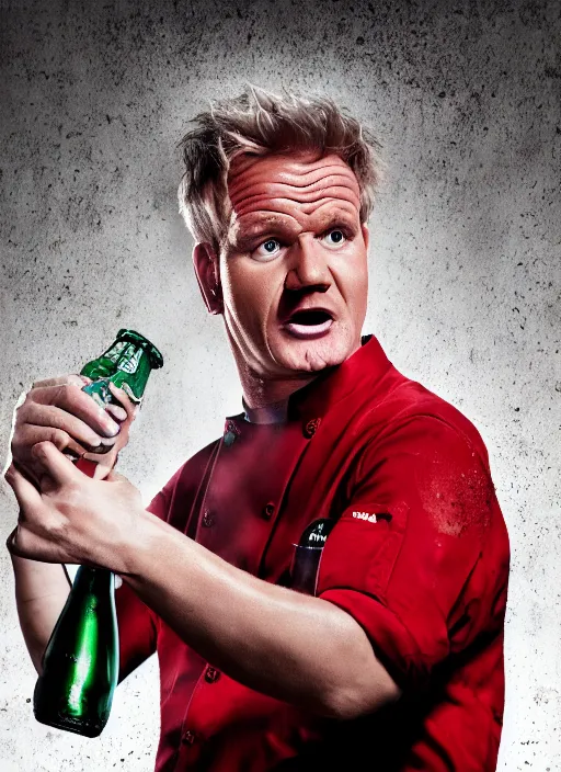 Image similar to Gordon Ramsey chugging an entire 4 liter bottle of coca cola, intense expressionate photograph, high quality, detailed, sharp, 4k, trending on artstation, raytraced