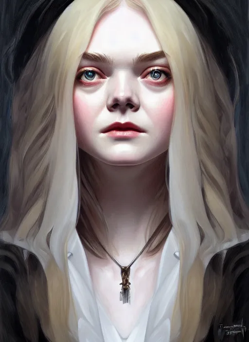 Prompt: symmetry!! portrait of elle fanning in prey, horror, fashion, dark!! intricate, elegant, highly detailed, digital painting, artstation, concept art, smooth, sharp focus, illustration, art by artgerm and frank frazetta and alphonse mucha