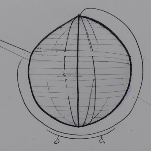 Image similar to an architect's technical drawing of a single lemon with construction lines in pencil and light watercolour shading