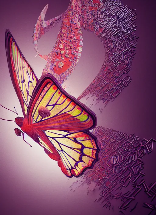Prompt: hyper detailed 3d render like an Oil painting butterfly, rose, Persian, computational geometry, symbolism, surrealism, graffiti, symbol, surreal, abstract, minimal, texture, minimalism, edge to edge, solid color background octane render, 8k
